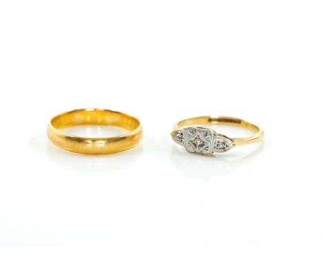 TWO RINGS (2)Comprising; a 22ct gold palin wedding ring, Birmingham 1918, ring size M, weight 2.8 gms and a gold and platinum