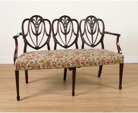 A GEORGE III MAHOGANY TRIPLE CHAIR-BACK SOFA142cm wide;  99cm highCondition Report:&nbsp; Structurally sound, upholstery late