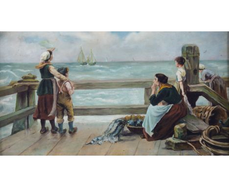 ENGLISH SCHOOL, LATE 19TH/EARLY 20TH CENTURYFishing folk awaiting the return
oil on canvas
28.5 x 51cmCondition ReportOrigina
