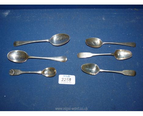 Six various Silver Teaspoons including Georgian Dublin silver, Sheffield 1921 (Thomas Bradbury &amp; Son), London 1828 (T. Co