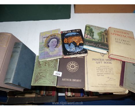 A crate of books including The Plays of J.M Barrie, Samuel Pepys 'The Man in The Making', Princess Mary's Gift Book etc.