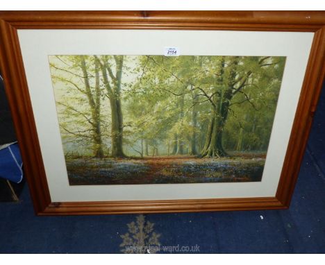 A large wooden framed and mounted Print of a woodland scene, signed lower right Duncan Palmer, 33 1/2" x 26".