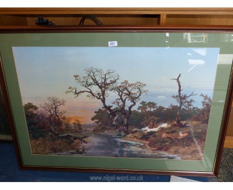 A very large framed and mounted print by German artist Willhelm Porttmann, 'Hunters in the Fall', 43'' x 31''.