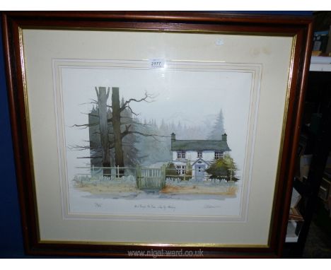 A limited edtion Print no. 519/750 of Mist through the trees silently morning, indistinctly signed lower right