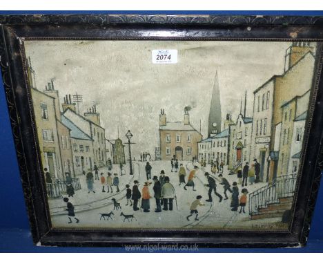 An old framed L.S Lowry print 'A Lancashire Village 1935', 20 1/2'' x 16 1/2''.