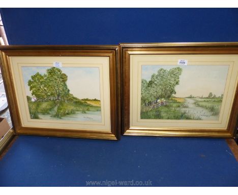 A pair of gilt framed Watercolours both signed by the artist Peter R. Scrivener lower right and dated March '97 depicting riv