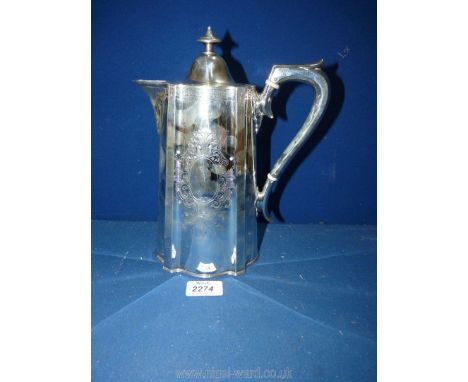 A Silver coffee Pot with prettily engraved body, Sheffield 1856, makers James Dixon &amp; Sons, 10'' tall, 713 grams. (finial