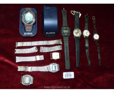 A small quantity of gents watches, some a/f. Timex Newmark, Quartz Sport and a boxed Lorus radio controlled watch, etc. 