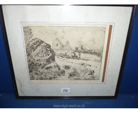 A black and white print depicting Garway Hill, Hereford, signed lower right R.S Archer