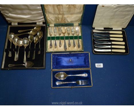 Four boxed sets of epns cutlery including dessert fork set by Thomas Ward &amp; Sons, Sheffield, etc.