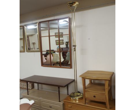 A hardwood side table with single drawer, a Meredew coffee table and a floor lamp (3) Condition Report: Available upon reques