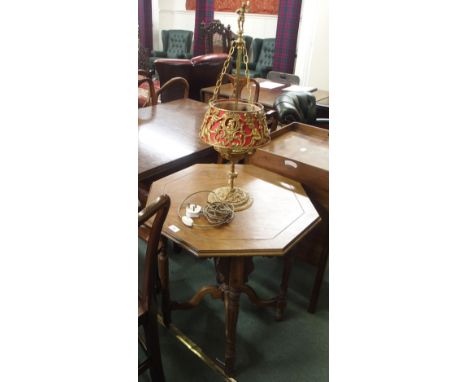 A mahogany window table and a brass table lamp (2) Condition Report: Available upon request