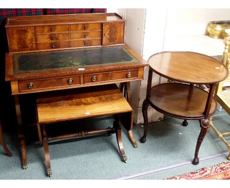 A reproduction mahogany writing desk, circular occasional table and a small sofa table (3) Condition Report: Available upon r