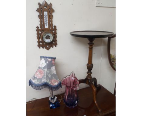 A wine table, barometer, vase and a lamp (4) Condition Report: Available upon request