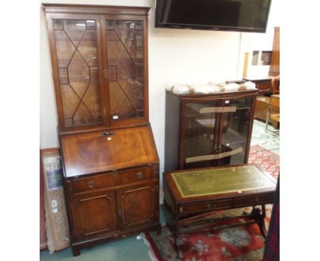 A reproduction mahogany bureau bookcase and a sofa table (2) Condition Report: 193cm high x 79cm wide x 45cm deep.