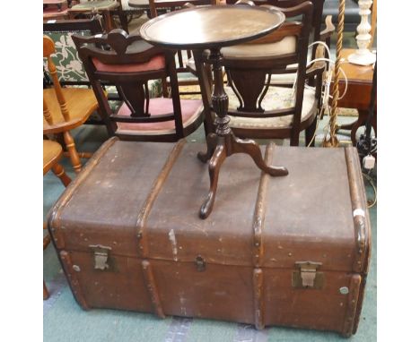 A wood bound trunk and a mahogany wine table (2) Condition Report: Available upon request