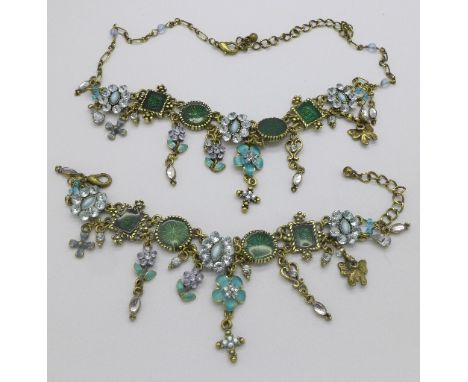 A vintage late 1950's enamel and paste set necklet and matching bracelet
