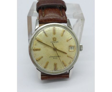 An Omega Seamaster 600 calendar wristwatch with brown leather strap, manual wind movement, dial a/f