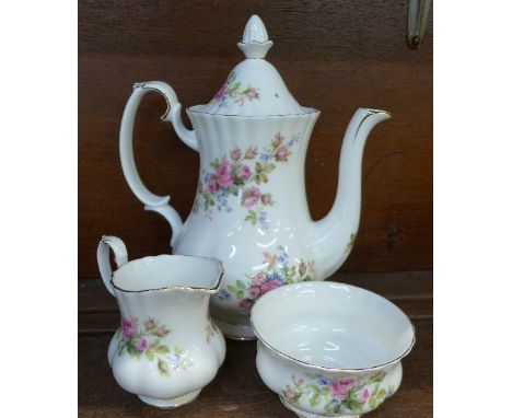 A Royal Albert Moss Rose three piece tea service