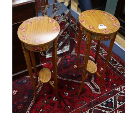 A pair of Sheraton style painted satinwood oval lamp tables W.31cm