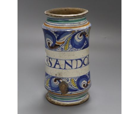 An 18th century Italian maiolica albarello height 21cm