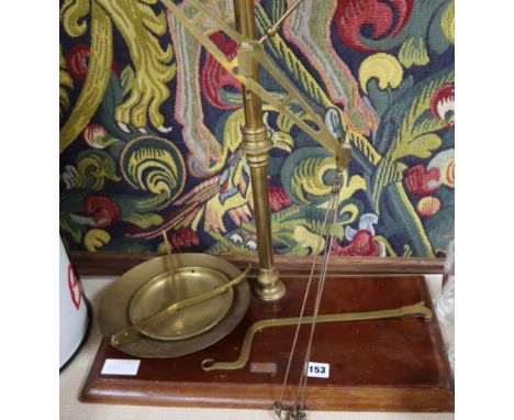 A pair of Victorian brass balance scales height 56cm