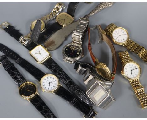 A small group of assorted gentleman's wrist watches including 9ct gold retailed by Mappin &amp; Webb and a silver handled sho