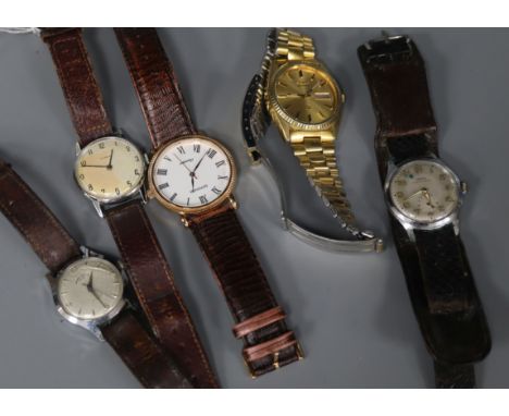 Five assorted gentleman's wrist watches including Timex and retailed by Camerer Cuss &amp; Co.