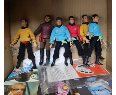 Star Trek - Mego - six vintage Star Trek action figures, c.1974, a vintage puzzle and viewmaster cards