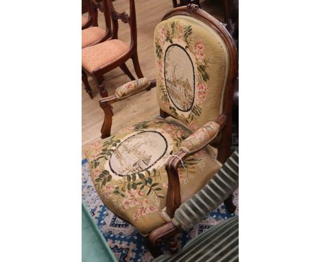 A French walnut tapestry seated elbow chair