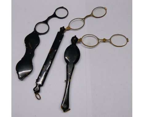 A pair of Tortoise Shell folding Lorgnette and two other pairs of tortoise shell lorgnettes. 