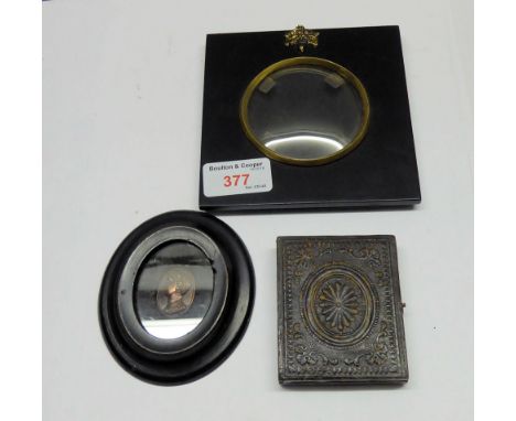 A 19th century Portrait Photograph in a folding leather case and two miniature frames. 