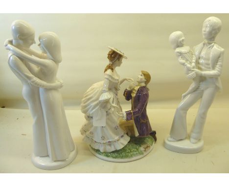 A Spode Figure group "Embrace" by Pauline Shone, another "Father and Child" and a Royal Worcester figure group "The Proposal"