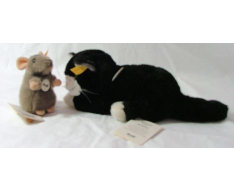 A Steiff black Koko Cat no. 099380 and a Steiff grey Mouse no. 056222,  complete with tags, labels, etc. (2).