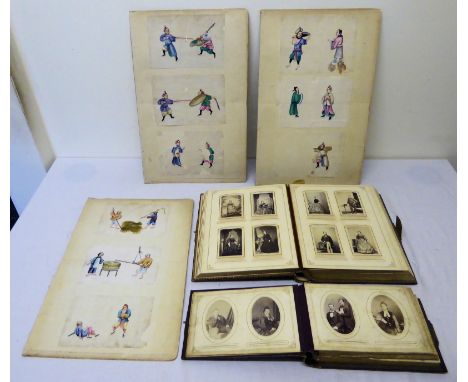 A Victorian leather Photograph Album with musical box movement and contents of portrait photographs, a larger Photograph Albu