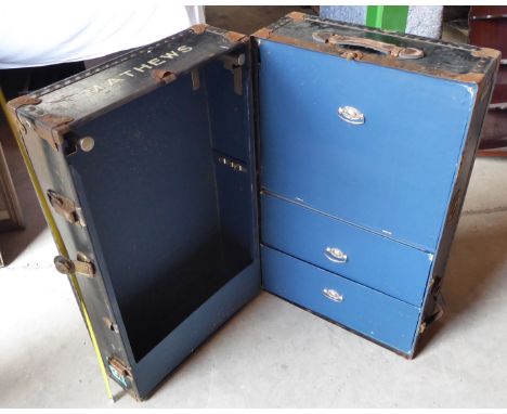 A Victor Luggage Steamer Trunk, the interior fitted with compartments and hanging rails, 3' (92cms) wide.