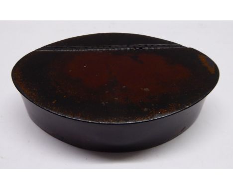 A 19th century leather oval Snuff Box with hinged cover attributed to Samuel Deakin, Sheffield.  4" (10cms) wide. 
