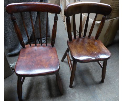 A Child's late Victorian beech and elm stick back Chair with panel seat and turned supports and another similar. 