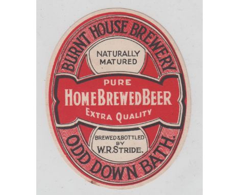 Beer label, W R Stride, Bath, Pure Home Brewed Beer, v.o, 88mm high, (gd) (1)