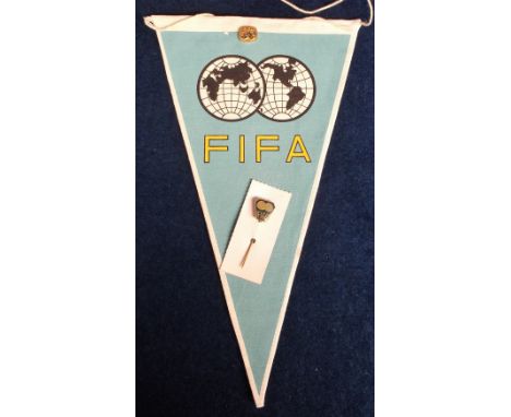 Football, World Cup Mexico 1970, FIFA pennant with FIFA badge attached, sold with separate FIFA gilt-metal stick pin, present