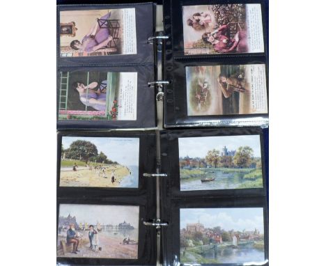 Postcards, a collection of approx. 410 cards in 2 modern albums inc. UK rustic and scenic views with a few printed street sce
