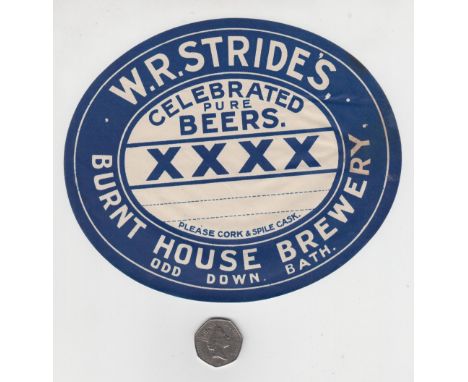 Beer label, cask/barrel label for W R Stride's of Bath, 'XXXX', horizontal oval, 190mm x 158mm (gd) (1)