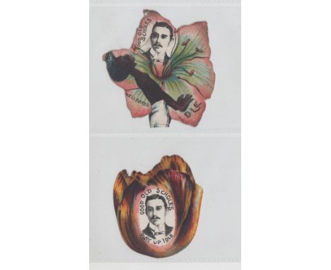 Trade cards, A.E. Scholes, Ales, Wines, Spirits &amp; Cigars, UNRECORDED, two die-cut flower button-hole cards, 'Play Up Idle