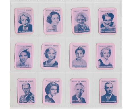 Trade cards, Secrets, Film Stars, (miniature playing cards) 'K' size (set, 52 cards) (gd)