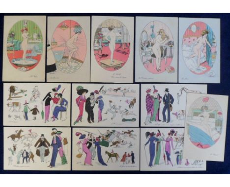 Postcards, Glamour, a set of 6 glamour/fashion cards related to horse racing illustrated by Xavier Sager series B G Paris 576