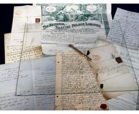 Ephemera, shares and postal history. Share certificate no. 0297 dated 23rd April 1895 for 100 shares in 'The National Skating
