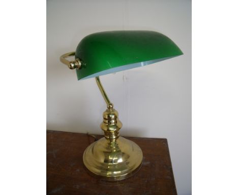 Brass and green glass shaded desk lamp (height 36cm)