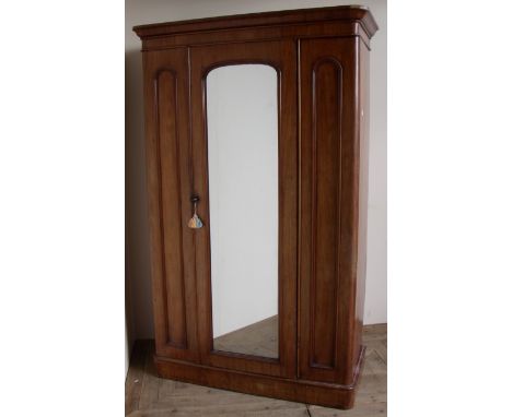 Victorian mahogany single mirrored door wardrobe with fitted interior (122cm x 56cm x 203cm) 