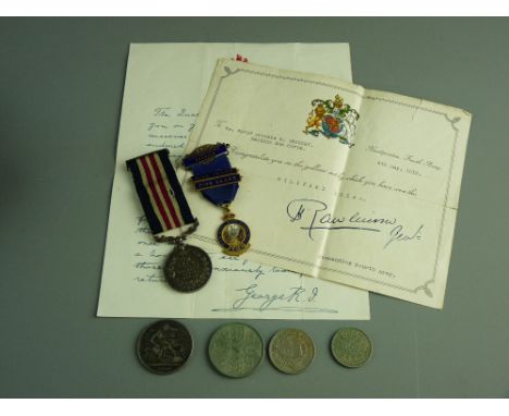 A WWI MILITARY MEDAL awarded for bravery in the field to 39516 Pte H Gregory 66/M.G.C. and accompanying facsimile letter from