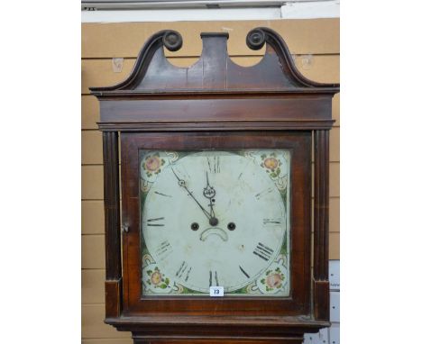 A MID 19th CENTURY OAK & MAHOGANY CROSSBANDED LONGCASE CLOCK, the hood with swan neck pediment and glazed door with flanking 